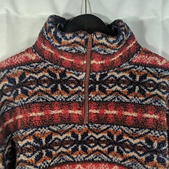 American Eagle Fleece Aztec 1/4 Zip Collar Sweater Pullover XS Multicolor Orange - Picture 2 of 11